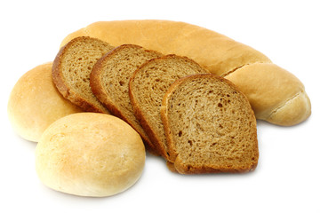 Bread and loafs close-up on a white background