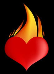heart in flame on black background
