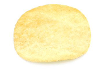 Single potato chip close-up on a white background