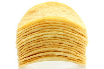 Heap of potato chips on a white background