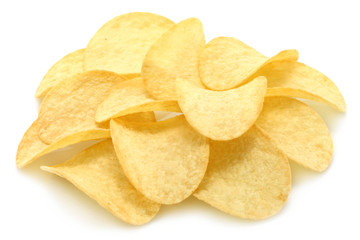 Heap of potato chips on a white background