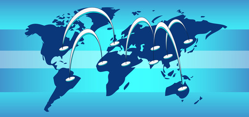 World map with connection lines and blue background
