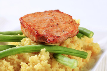 Marinated pork with couscous and green beans