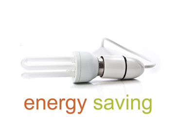 Energy saving fluorescent light bulb on white bakground