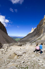 Fototapeta premium Langkofelkar mit Blick auf die Seiser Alm - Dolomiten - Alpen