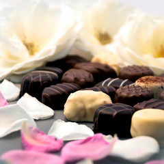 Chocolate truffles and rose petals 02