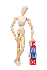 Wooden figurine with the word EURO isolated