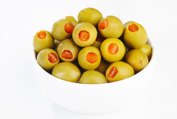 green olives on white bowl