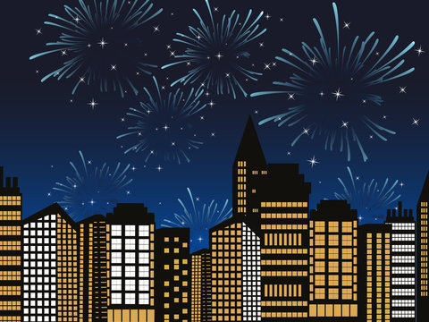 vector cityscape fireworks
