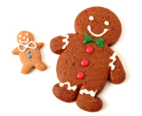 Gingerbread man cookies on white background