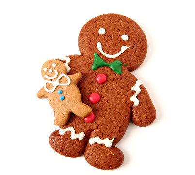 Gingerbread man cookies on white background