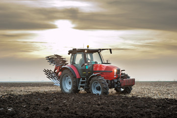 Fototapeta premium Tractor at Sunset