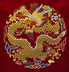 Chinese dragon, a fragment of Chinese silk textiles