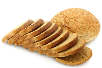 Cut bread on a white background