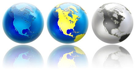Three different colors globe variations North America