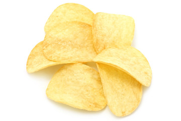 Heap of potato chips on a white background