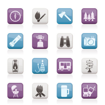 Camping, travel and Tourism icons - vector icon set
