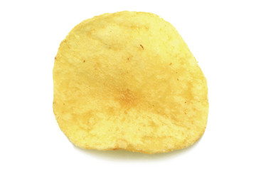 Single potato chip on a white background