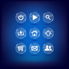 Set of blue modern glass web buttons/icons