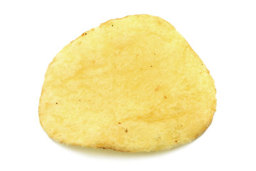 Single potato chip close-up on a white background
