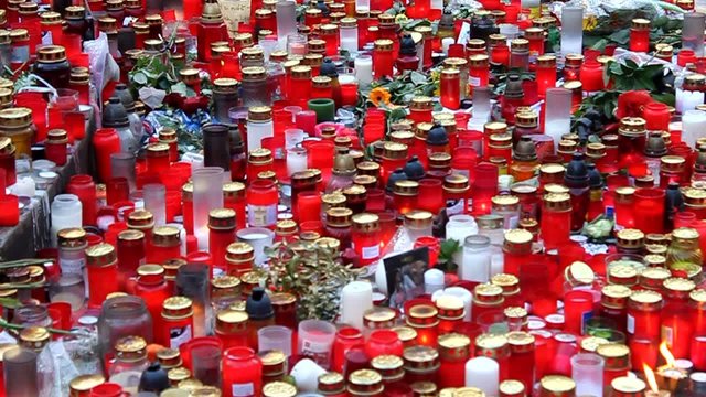 Detail of candles lighted in honor of deceased  Vaclav Havel