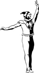 sketch male dancer in the role of a clown