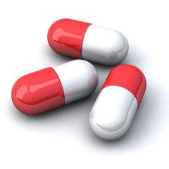 Red and white pills capsule 3d