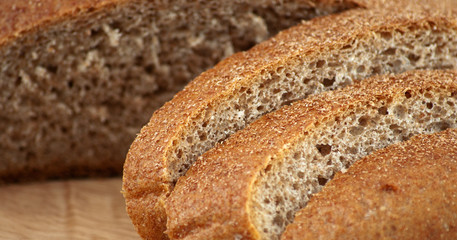 Organic spelt bread cut on slices