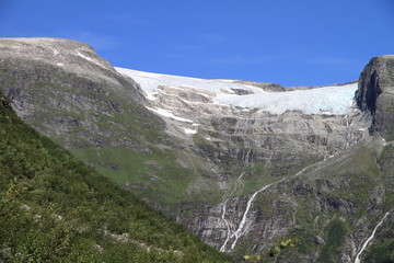 Fototapeta na wymiar blue glacier tongue in Norway