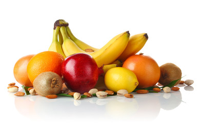 fruit nut still life isolated on white background