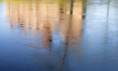 Reflections in frozen water.