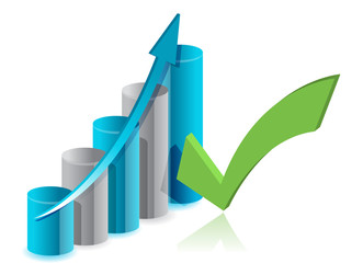 Graph chart and checkmark illustration design over white