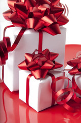 white gift box with a red background