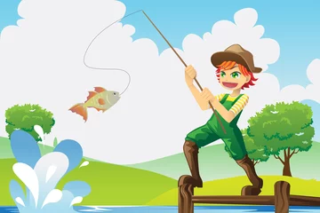 Wandcirkels plexiglas Jongen gaat vissen © artisticco