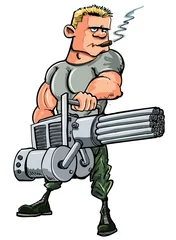 Acrylic prints Military Cartoon soldier with a mini gun