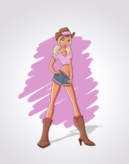 Beautiful sexy blonde cartoon cowgirl