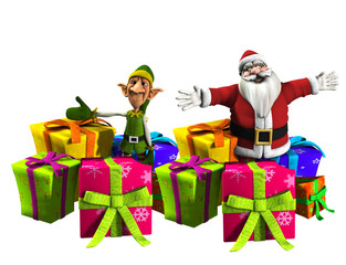 Father Christmas With Elf And Presents