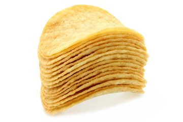 Heap of potato chips on a white background