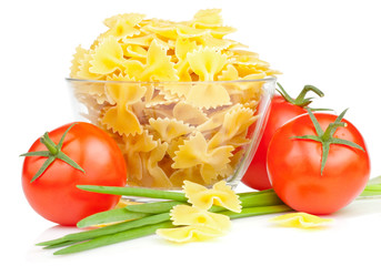 Italian Pasta with Tomato and Fresh Scallions isolated on white