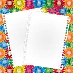 Blank document on colorful flower backgrounds.