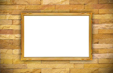 Wooden photo frame on old wall