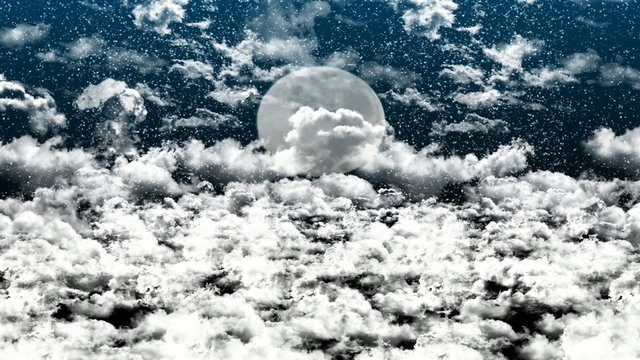 flying into white clouds to moon