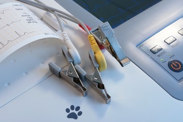 Veterinary ECG unit with paper record and crocodile electrodes