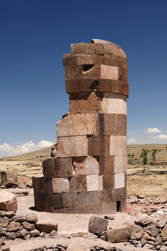 Inca ruins in Sillustani, Titicaca lake, Peru