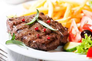 Grilled beefsteak with french fries