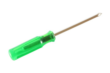 Fototapeta premium Green handle screwdriver on white background.