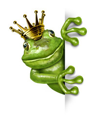 Frog Prince with Gold Crown Holding a Vertical Blank Sign