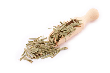 Dried lemongrass on wooden spoon