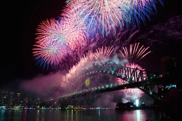 Tableaux sur verre Sydney Feux d& 39 artifice du réveillon du Nouvel An dans le port de Sydney