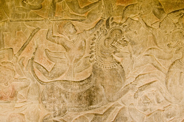 Hindu god riding lion, Angkor Wat Temple